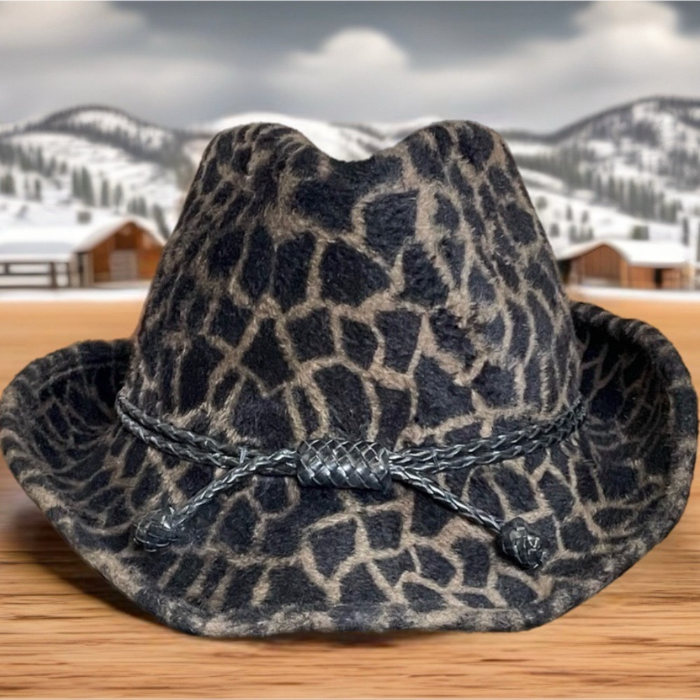 Eric Javits *RARE* Animal Print Cowboy Felt Fedora Hat Size 7" x 7.5"